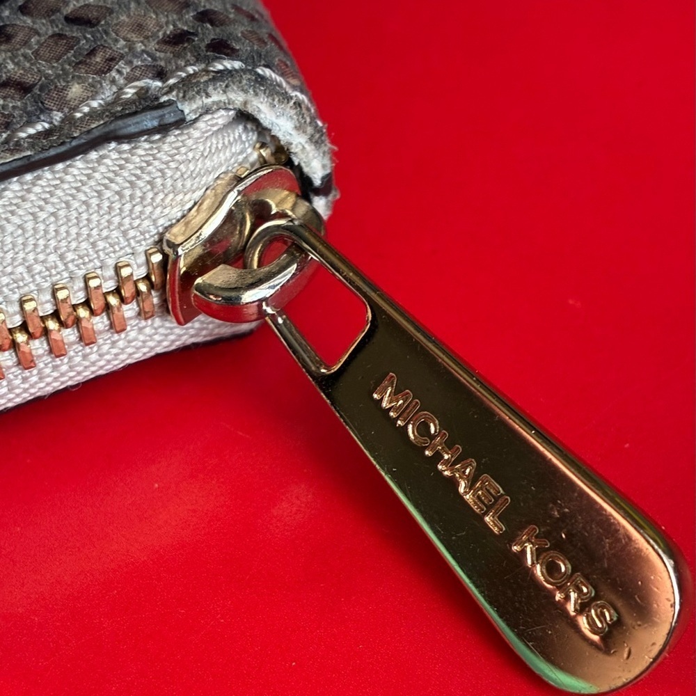 Michael Kors Silver Snake-Print Zip Wallet with Gold Plate - Picture 3 of 14